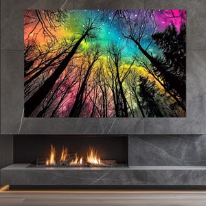 Forest Canvas Print, Trees Canvas Art, Colorful Forest Painting, Nature Wall Art, Framed and Ready to Hang