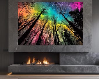 Forest Canvas Print, Trees Canvas Art, Colorful Forest Painting, Nature Wall Art, Framed and Ready to Hang