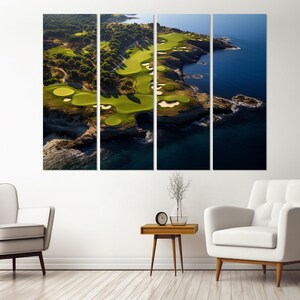 Impressão em tela de campo de golfe à beira-mar, arte de parede de golfe, decoração de resort de golfe, presente para jogador de golfe, decoração de parede de clube de golfe, emoldurada e pronta para pendurar imagem 4