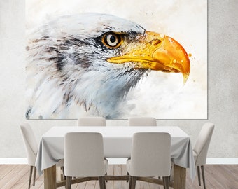 Watercolor American Bald Eagle Canvas Art, Eagle Print, Eagle Poster, Wild Birds Wall Art Eagle Photo Hunter Gift Hunting Wall Art USA Eagle