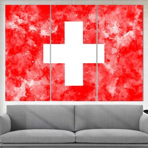 Switzerland Flag Canvas Print, Switzerland Wall Art, Flag of Switzerland Print