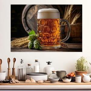 Glass of Beer Canvas Print, Beer Poster, Pub Wall Decor, Kitchen Wall Decor, Beer Lover Gift, Framed & Ready to Hang