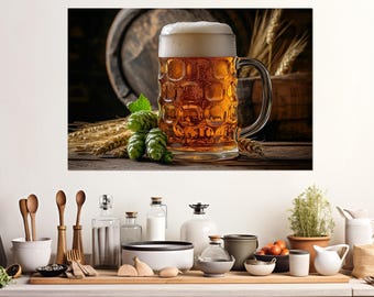 Glass of Beer Canvas Print, Beer Poster, Pub Wall Decor, Kitchen Wall Decor, Beer Lover Gift, Framed & Ready to Hang