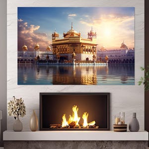 Golden Temple Sikh Gurdwara Abstract Painting Canvas Print, Verka, Amritsar, Punjab, India Canvas Art, Indian Wall Art, Ready to Hang