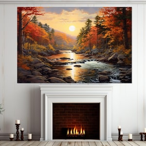 Stampa su tela con vista panoramica sul fiume Wisconsin, poster di Wisconsin Dells, dipinto del Wisconsin, dipinto della natura autunnale, incorniciato e pronto da appendere