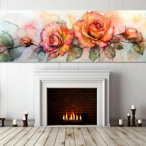 Impresión en lienzo de pintura abstracta de rosas, arte de pared con flores de rosas, estampado floral en tonos suaves, decoración de pared para dormitorio, enmarcado y listo para colgar.