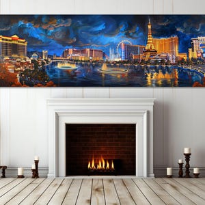 Impresión en lienzo de pintura de Las Vegas, panorama nocturno de Las Vegas, arte mural de Las Vegas, regalo para jugadores, decoración de pared de casino, enmarcado y listo para colgar.