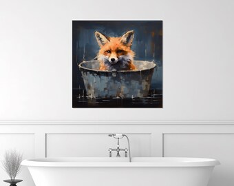 Cute Fox in the Bathtub Canvas Print, Bathroom Wall Art, Baby Room Decor, Framed & Ready to Hang