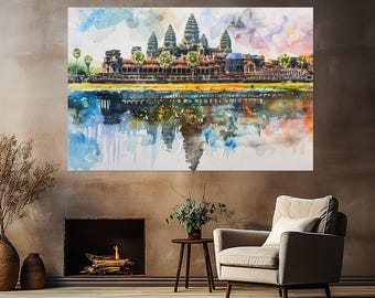 Ancient Khmer Temple Canvas Print, Ancient Architecture, Angkor Wat Painting, Angkor Canvas Print, Framed and Ready to Hang