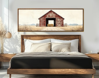 Old Wooden Barn Painting Canvas Print, Farmhouse Wall Decor, Rustic Farmhouse Wall Art, Cozy Cabin Wall Decor, Framed & Ready to Hang