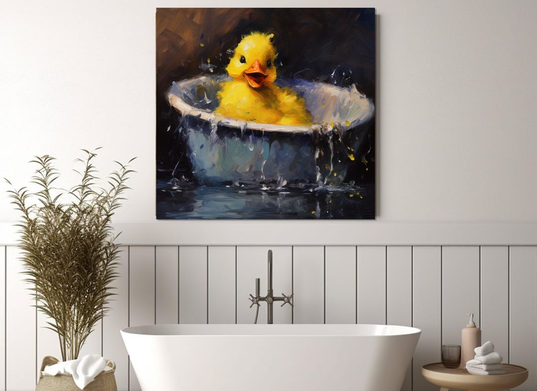 Cute Duck in the Bathtub Canvas Print, Bathroom Wall Decor, Nursery ...