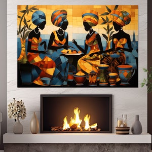 Abstract African Women Canvas Print, Mosaic Canvas Art, African Wall Art, Framed and Ready to Hang