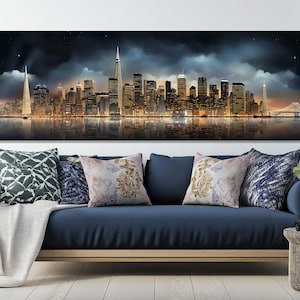 Abstract San Francisco Skyline Canvas Print, San Francisco Wall Art, Night San Francisco Painting Framed and Ready to Hang