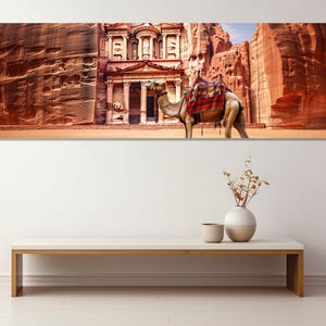 Grote Petra, Jordan panoramische canvasprint, schilderachtige Petra-schilderij, Jordan Wall Art, Raqmu-schilderij, ingelijst en klaar om op te hangen