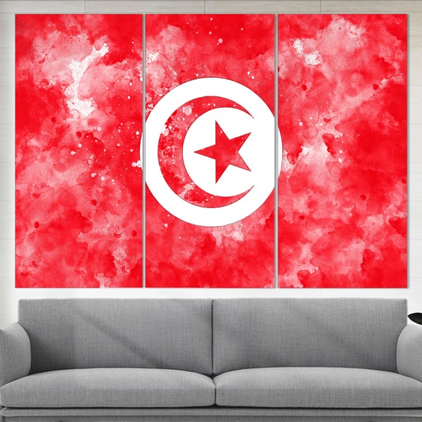 Impression de toile de drapeau de tunisie, art de mur de Tunisie, impression de drapeau de la Tunisie