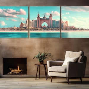 Dubai Wall Art, Dubai Canvas Print, Dubai Hotel Panorama Painting, Scenic Dubai Painting, United Arab Emirates Print, Framed & Ready to Hang