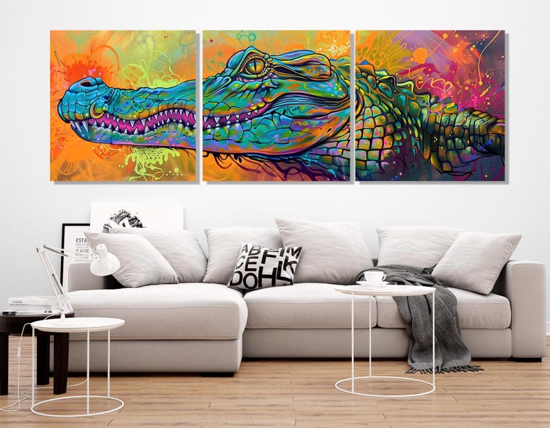 Abstract Crocodile Graffiti Style Painting Canvas Print, Alligator ...