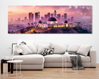 Griffith Observatory in Los Angeles Canvas Print, Large Los Angeles Wall Art, Griffith Observatory Painting, Framed and Ready to Hang