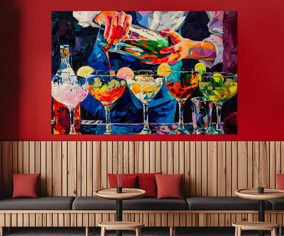 Cocktails Canvas Art, Barman Gift, Cocktail Bar Decor, Cocktails Poster, Party Cocktails Canvas Art, Barman Wall Art, Framed & Ready to Hang