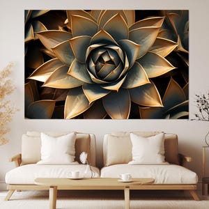 Abstrakte Bronze Agave Leinwand, Gold Agave Wandkunst, Abstrakte Kaktus Kunst, Große Kaktus Malerei, Agave Poster, gerahmt und fertig zum Aufhängen