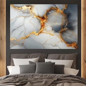Luxe marmeren schilderij canvasafdruk, abstracte kunst aan de muur, modern muurdecor, hedendaags slaapkamerdecor, ingelijst en klaar om op te hangen