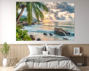 Scenic Tropical Beach Canvas Print, Tropical Wall Decor, Ocean Wall Art, Large Sea Beach Canvas Art, Framed and Ready to Hang