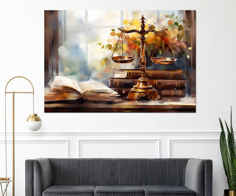 Vintage Style Law Scales Painting Canvas Print, Lawyer Gift, Justice ...