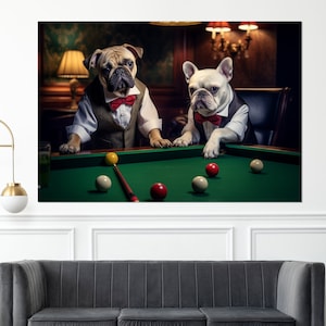 Bulldogs Playing Billiards Canvas Print, Billiards Wall Art, Billiards ...