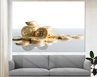 Golden Bitcoin Print, Bitcoin Canvas Art Cryptocurrency Dollar Bitcoin Wall Art Cryptocurrencies Trading Bitcoin Trader Gift Crypto Print