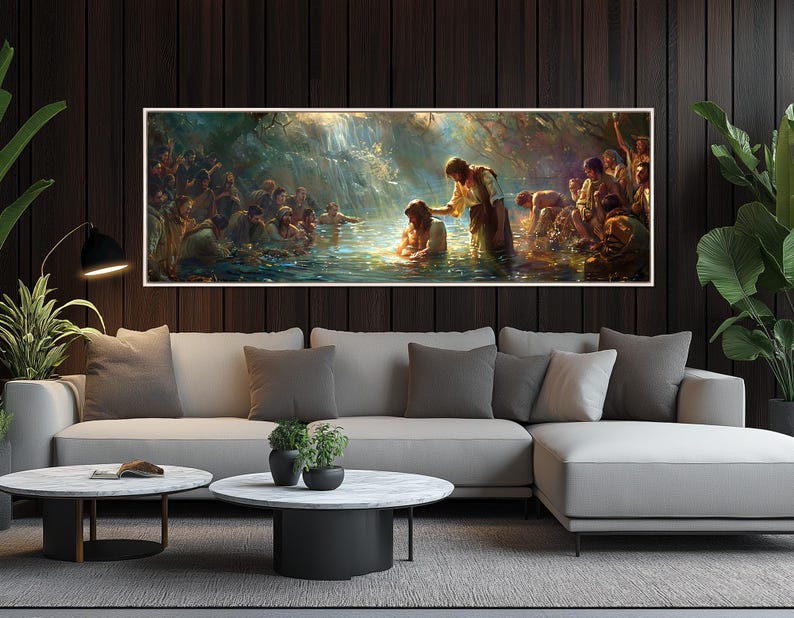 The Baptism of Jesus Painting Canvas Print, Jesus and John the Baptist ...