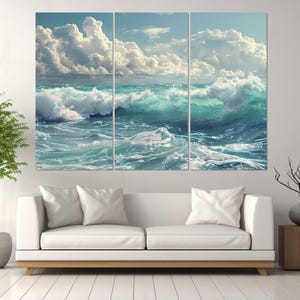 風景の海のキャンバスアート、海の波のキャンバスプリント、海の波の絵画、海のウォールアート、海水ウォールアート、額入りですぐに掛けられます。 画像 7