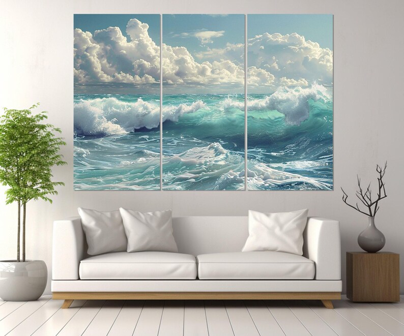 風景の海のキャンバスアート、海の波のキャンバスプリント、海の波の絵画、海のウォールアート、海水ウォールアート、額入りですぐに掛けられます。 画像 7