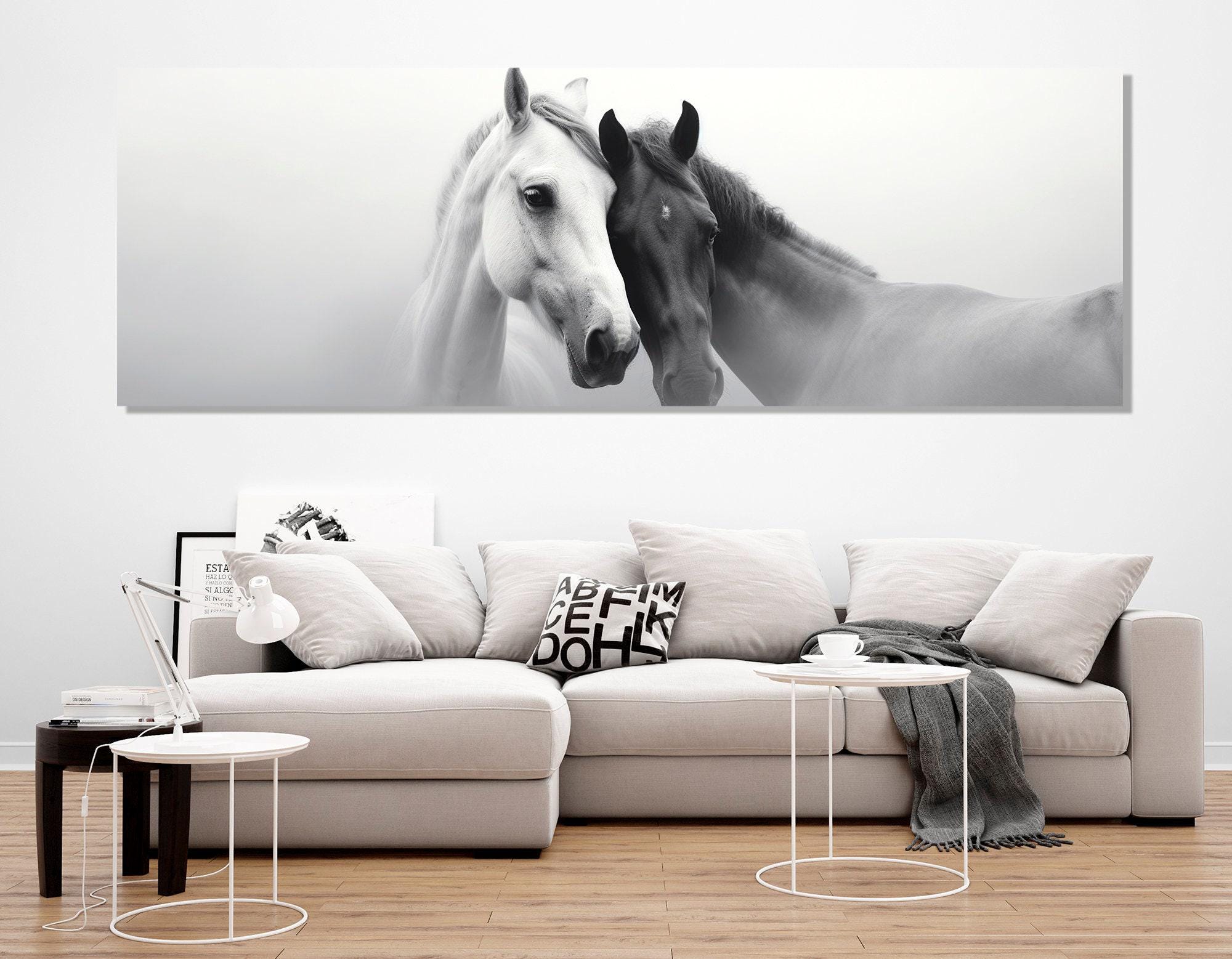 Black and White Horses in Love Canvas Print, Large Romantic Wall Art ...