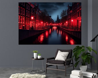 Red Light District Amsterdam Abstract Canvas Print, Amsterdam Wall Art, Amsterdam Painting, Framed and Ready to Hang