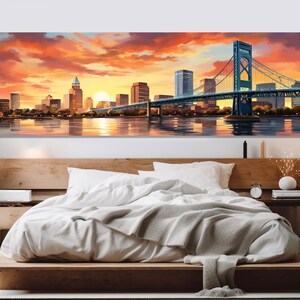 Jacksonville Sunset Canvas Print, Abstract Jacksonville Wall Art, Jacksonville Skyline Poster, Jacksonville Painting, Framed & Ready to Hang
