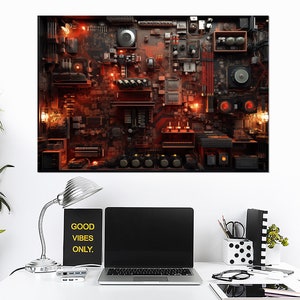 Abstract Circuit Canvas Print, Motherboard Chip Canvas Art, Engineer Gift, Circuit Painting, Microcircuit Wall Art