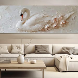 Weißer Schwan Gemälde Leinwand DRUCK, Romantische Wandkunst, Minimalistischer Schwan Druck, Sanfter Ton Schwan Leinwand Kunst, gerahmt und fertig zum Aufhängen
