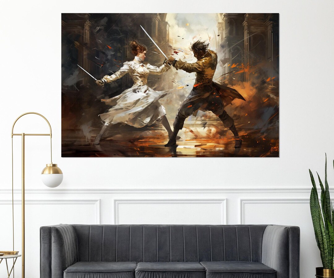 Vintage Fencing Painting Canvas Print, Abstract Fencing Wall Art ...