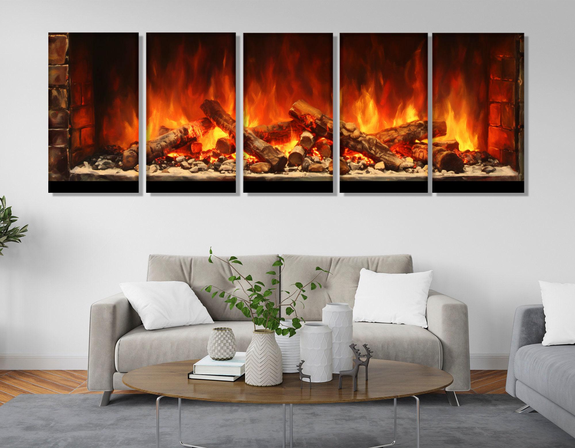 Large Fireplace Painting Canvas Print, Fireplace Wall Art, Contemporary
