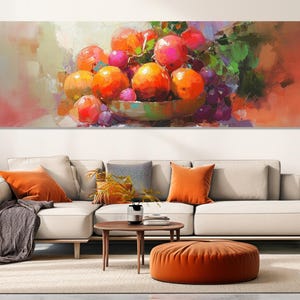 Impressionist Fruit Basket Painting Canvas Print, Large Kitchen Wall Art, Fruit Wall Art, Modern Kitchen Wall Decor, Framed & Ready to Hang