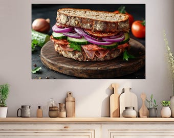 Sandwich Canvas Print, Kitchen Wall Decor, Sandwich Print, Restaurant Decor, Foodie Gift, Food Print, Framed and Ready to Hang