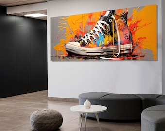 Arte mural de grafiti abstracto, impresión en lienzo de zapatillas, enmarcado y listo para colgar.