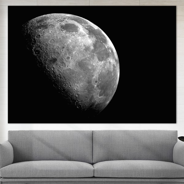 Großer Mond Leinwand Kunst, Schwarz Weiß Mond Foto, Mond Leinwand Druck, Mond Druck, Weltraum Wand Kunst
