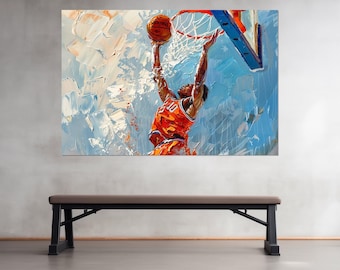 Abstract Dunk Painting Canvas Print, Basketball Wall Art, Basketball Canvas Art, Basketball Poster, Framed and Ready to Hang