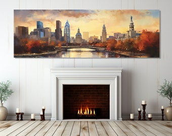 Abstract Philadelphia Wall Art, Philadelphia Painting Canvas Print, Large Philadelphia Skyline, Philadelphia Print, Framed and Ready to Hang