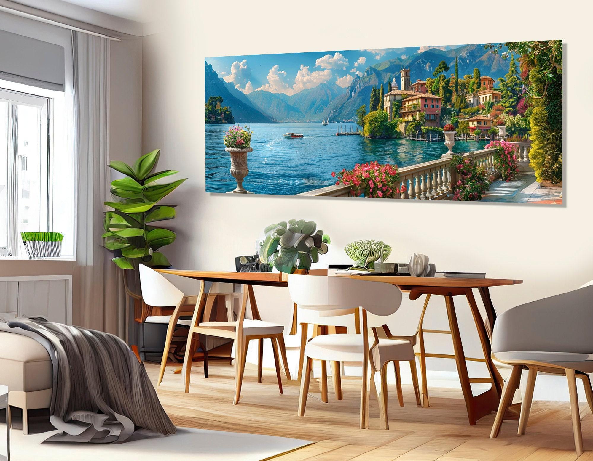 Beautiful Lake Como Coast Oil Painting Canvas Print, Italy Wall Art ...