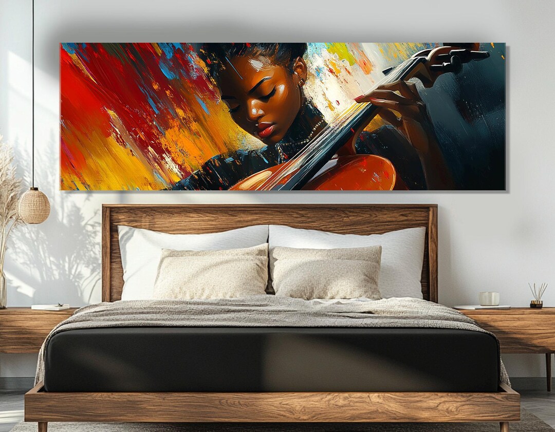 Beautiful African Woman Playing the Cello Canvas Print, Cello Painting ...