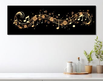 Arte de pared musical grande, impresión en lienzo con notas abstractas, regalo para músico, arte de pared musical abstracto, arte de lienzo musical, enmarcado y listo para colgar.