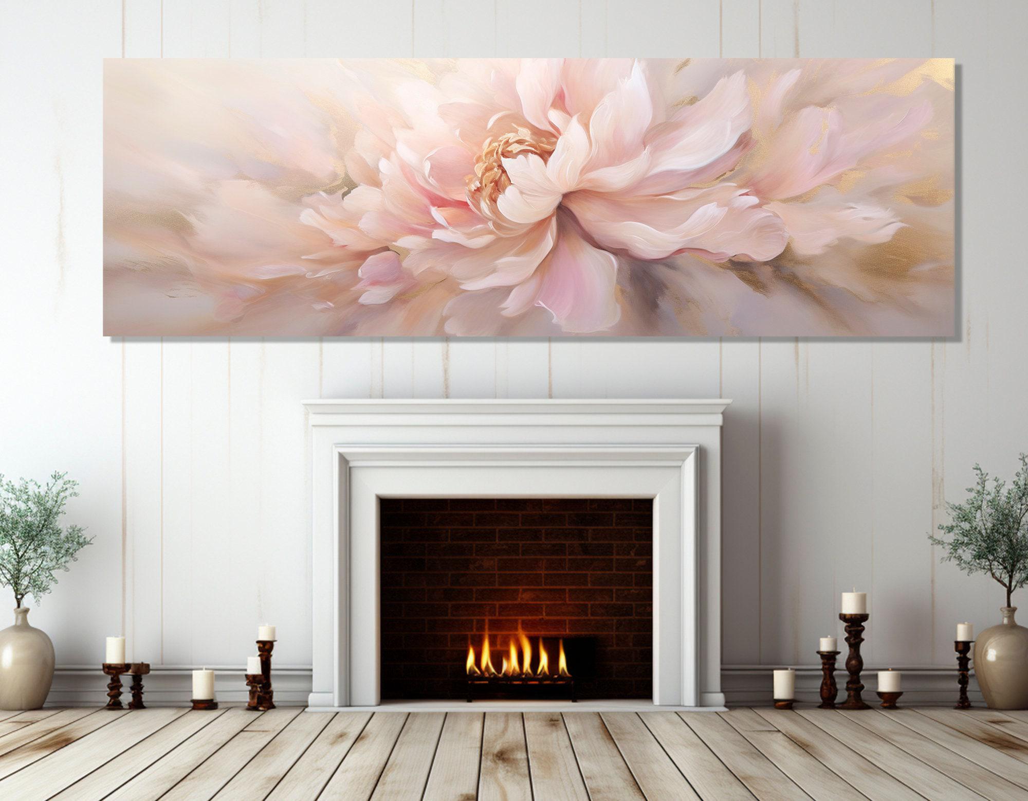 Pink Peony Flower Painting Canvas PRINT, Panoramic Wall Art, Large ...