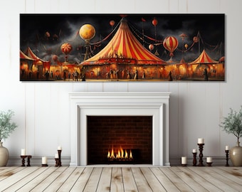 Vintage Circus Painting Canvas Print, Abstract Circus Wall Art, Retro Circus Poster, Circus Painting, Street Circus, Framed & Ready to Hang
